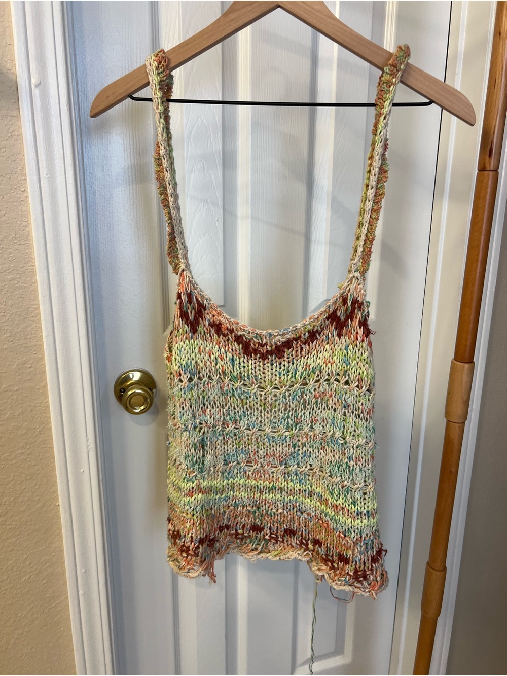 Free People Hand-Knit Pastel Cream & Brown Tank
